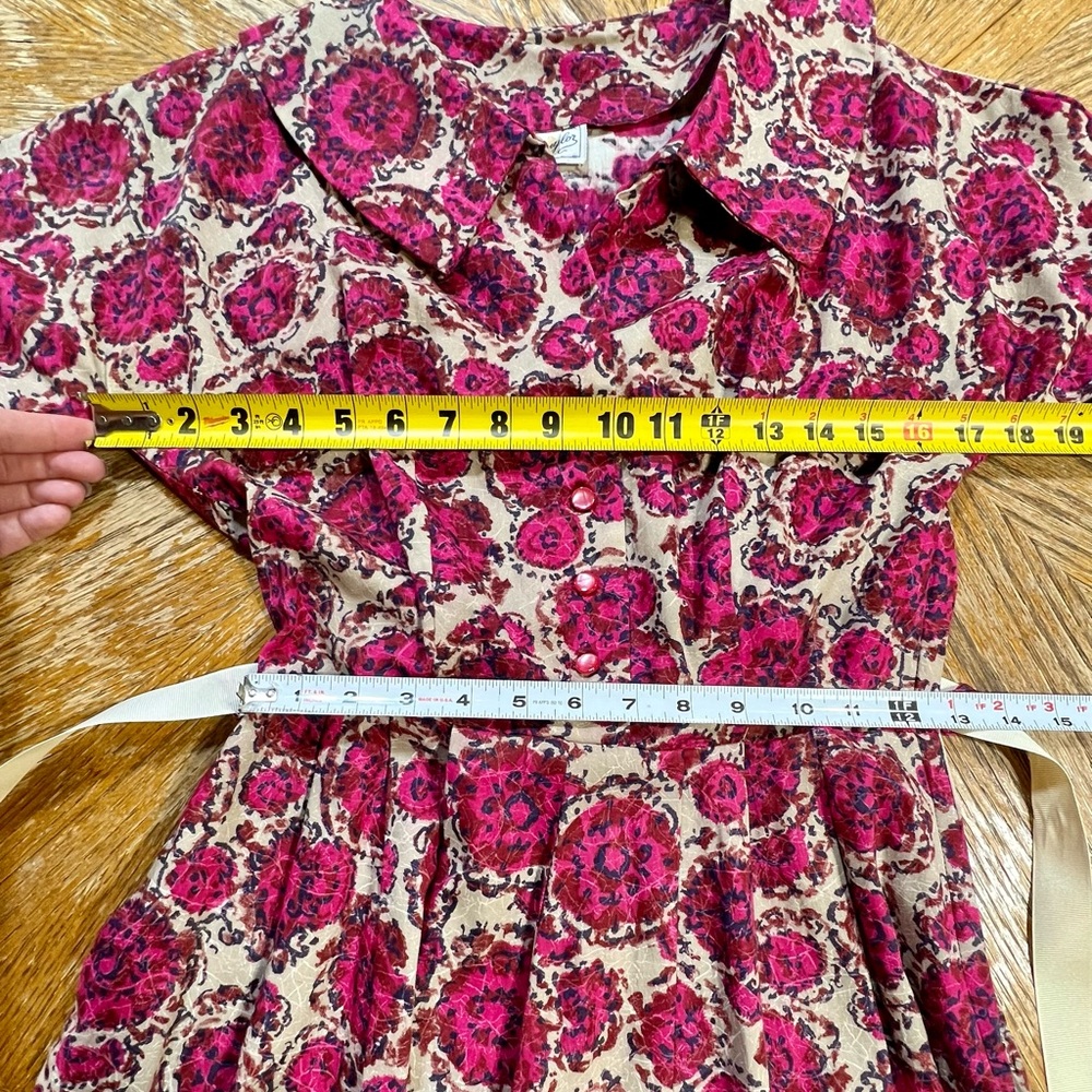 VINTAGE 50s MCM Ann Taylor cotton floral day‎ dress flare skirt rounded collar - Picture 14 of 16